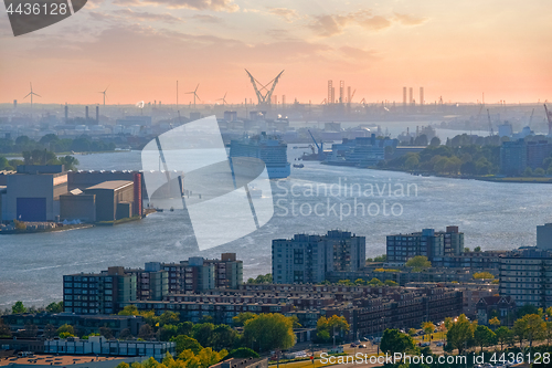 Image of View of Rotterdam city and Nieuwe Maas river