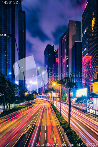 Image of Street traffic in Hong Kong at night