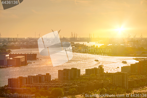 Image of View of Rotterdam port and Nieuwe Maas river 