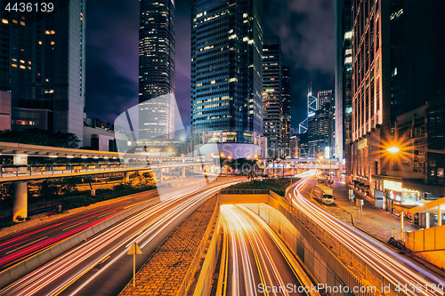 Image of Street traffic in Hong Kong at night