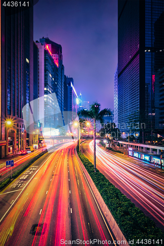 Image of Street traffic in Hong Kong at night