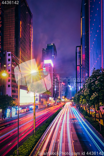 Image of Street traffic in Hong Kong at night