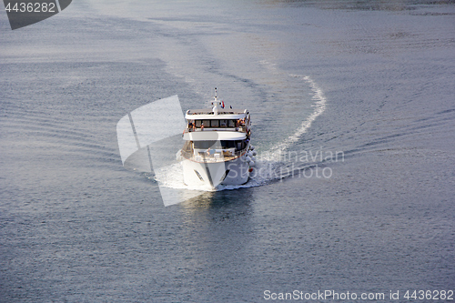 Image of Small cruise ship sailing across the Adriatic Sea - Air photogra