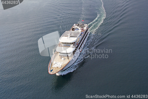 Image of Small cruise ship sailing across the Adriatic Sea - Air photogra