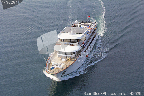 Image of Small cruise ship sailing across the Adriatic Sea - Air photogra