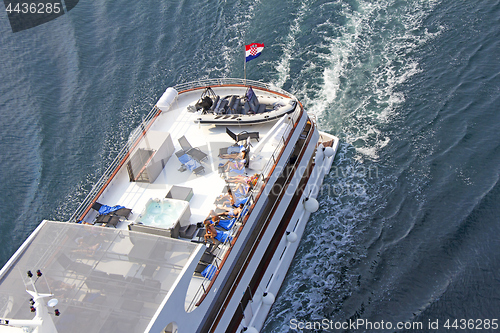 Image of Small cruise ship sailing across the Adriatic Sea - Air photogra