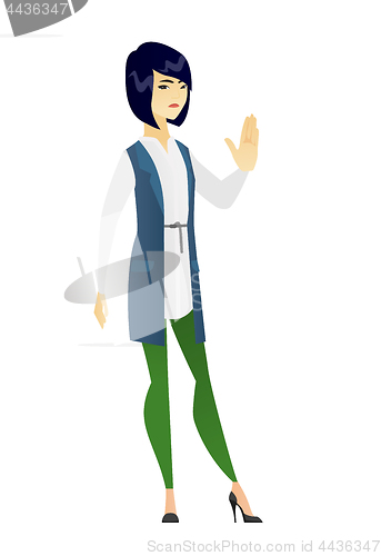Image of Asian business woman showing palm hand.