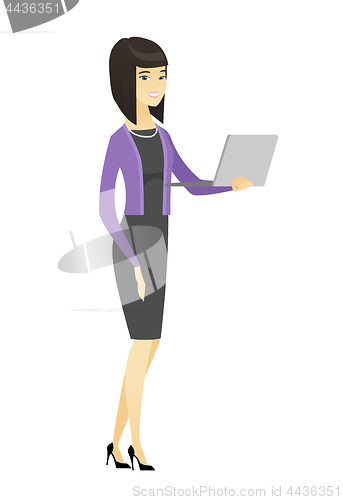 Image of Business woman using laptop vector illustration.