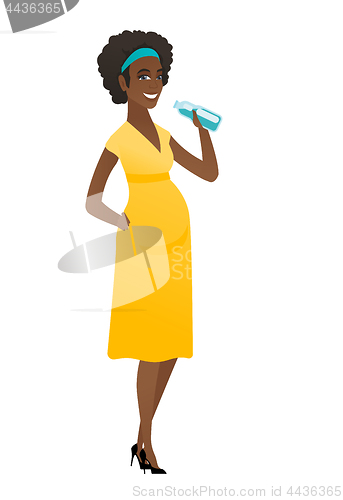 Image of Young african pregnant woman drinking water.