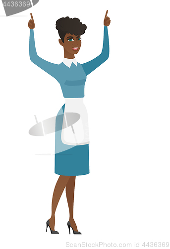 Image of Cleaner standing with raised arms up.