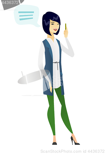 Image of Young asian business woman with speech bubble.