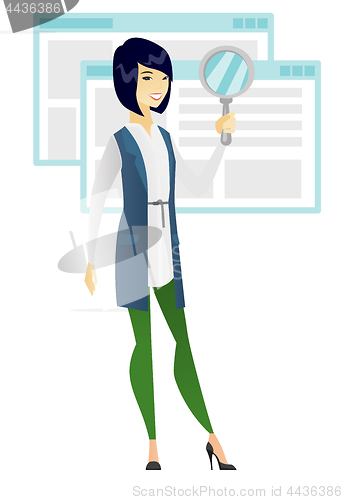 Image of Asian business woman with magnifying glass.