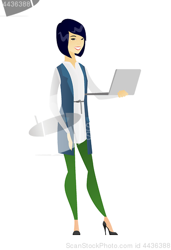 Image of Business woman using laptop vector illustration.