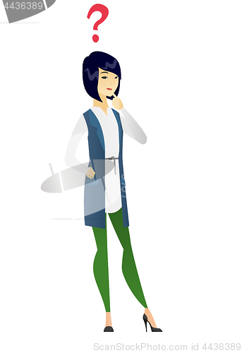 Image of Thinking business woman with question mark.