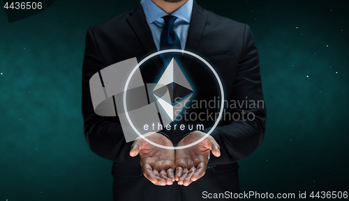 Image of close up of businessman with ethereum over space