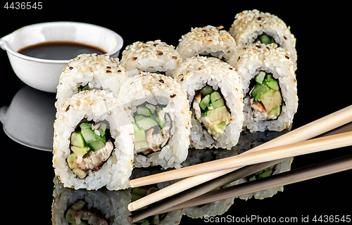 Image of Several pieces of sushi roll california