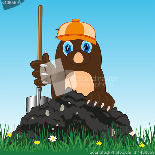 Image of Cartoon of the mole with shovel digging land