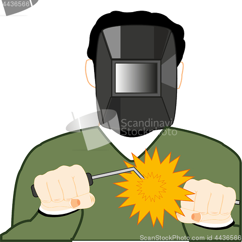 Image of Man welder in mask works with welding