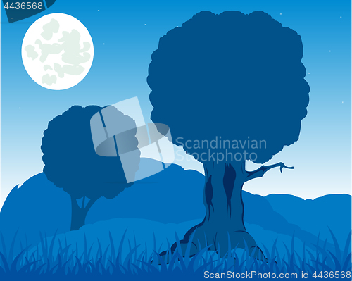 Image of Evening landscape of the nature with tree and herb
