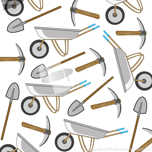 Image of Wheelbarrow and worker instrument pattern on white background