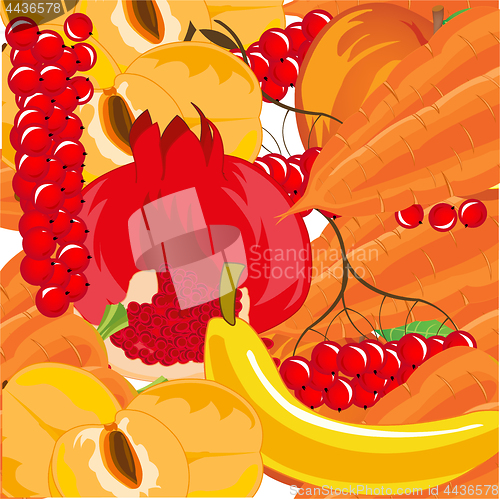 Image of Ripe fruits with vegetable and berry colorful background