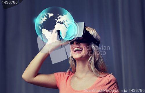 Image of woman in virtual reality headset or 3d glasses