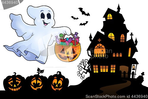 Image of Halloween ghost near haunted house 4