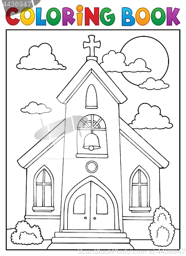 Image of Coloring book church building theme 1