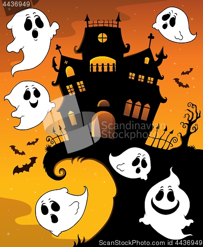 Image of Halloween house silhouette and ghosts 1