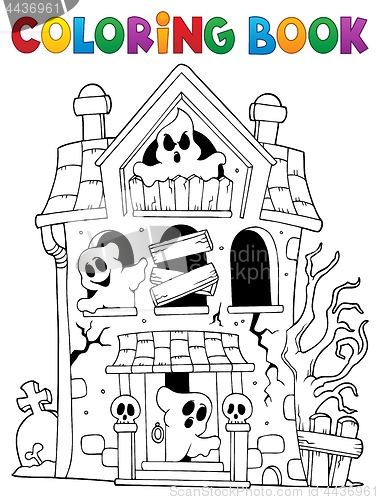 Image of Coloring book haunted house with ghosts