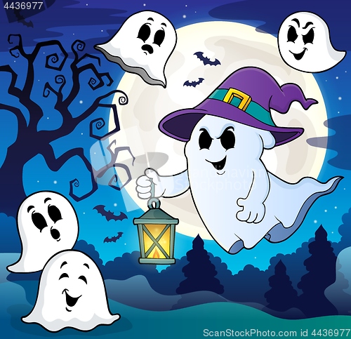 Image of Ghost with hat and lantern theme 8