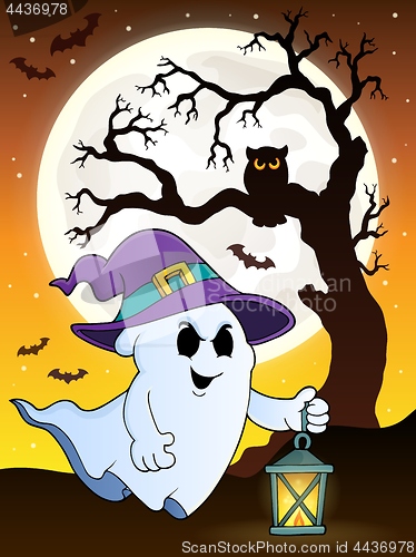 Image of Ghost with hat and lantern theme 9