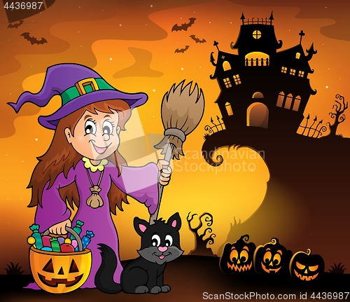 Image of Cute witch and cat Halloween image 1