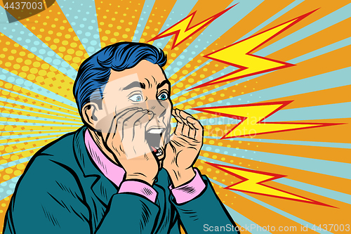 Image of Man screaming calling, pop art