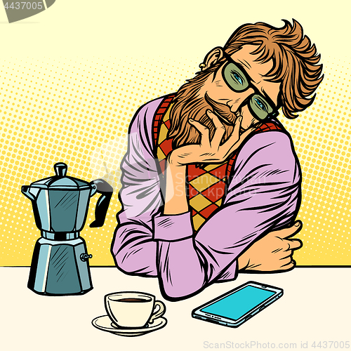 Image of hipster man morning coffee