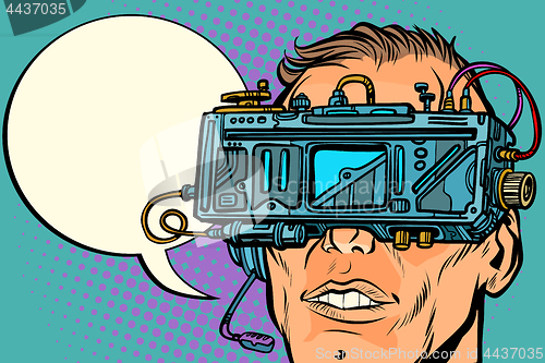 Image of man face with glasses virtual reality