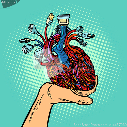 Image of cyber heart in human hand