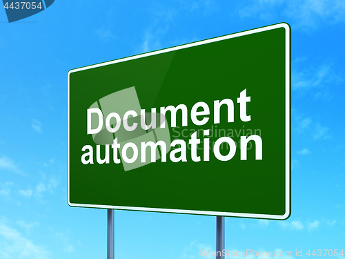 Image of Finance concept: Document Automation on road sign background