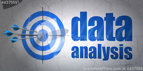 Image of Data concept: target and Data Analysis on wall background