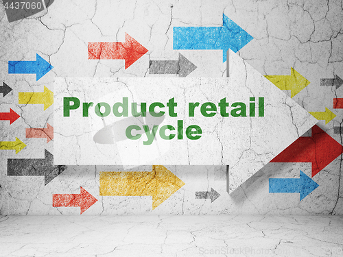 Image of Marketing concept: arrow with Product retail Cycle on grunge wall background