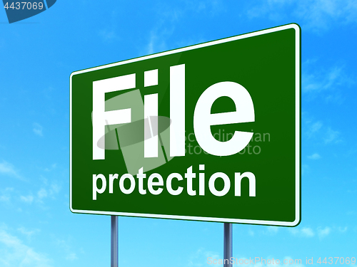 Image of Privacy concept: File Protection on road sign background