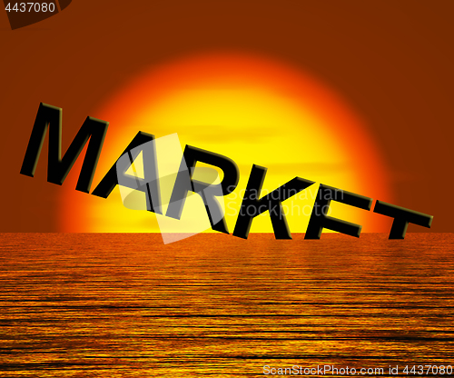 Image of Market Word Sinking Showing A Depressed Economy Or Recession