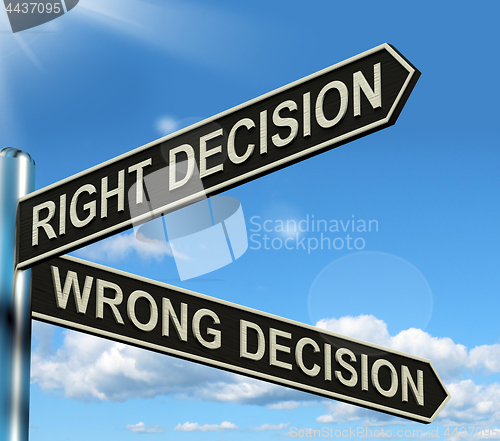 Image of Right Or Wrong Decision Signpost Showing Confusion Outcome And C