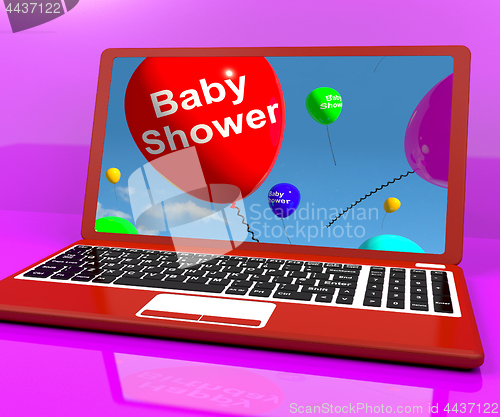 Image of Baby Shower Balloons On Laptop As Birth Party Invitation