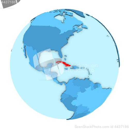 Image of Cuba on globe isolated