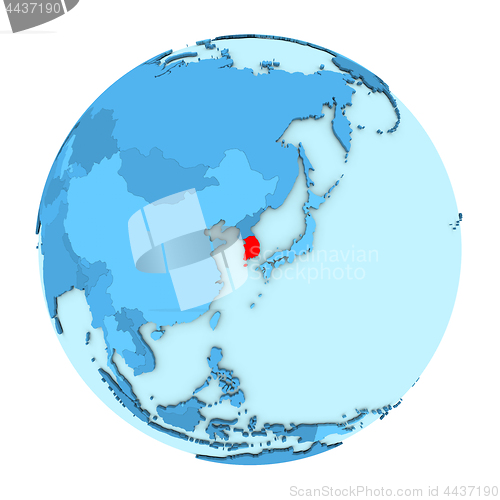 Image of South Korea on globe isolated