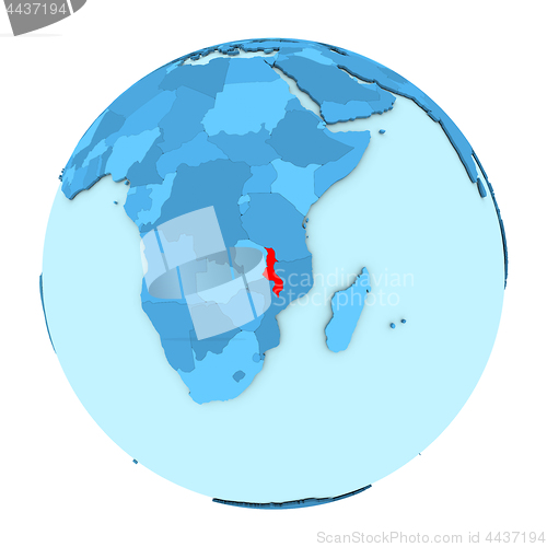 Image of Malawi on globe isolated