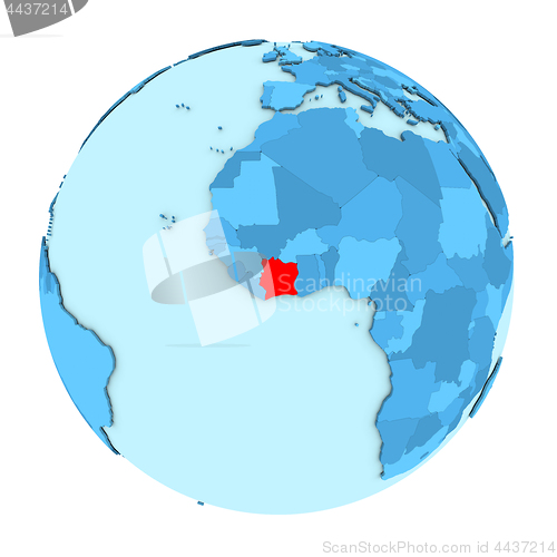 Image of Ivory Coast on globe isolated