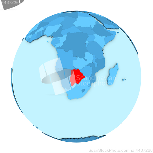 Image of Botswana on globe isolated