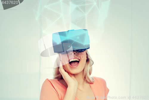 Image of woman in virtual reality headset or 3d glasses